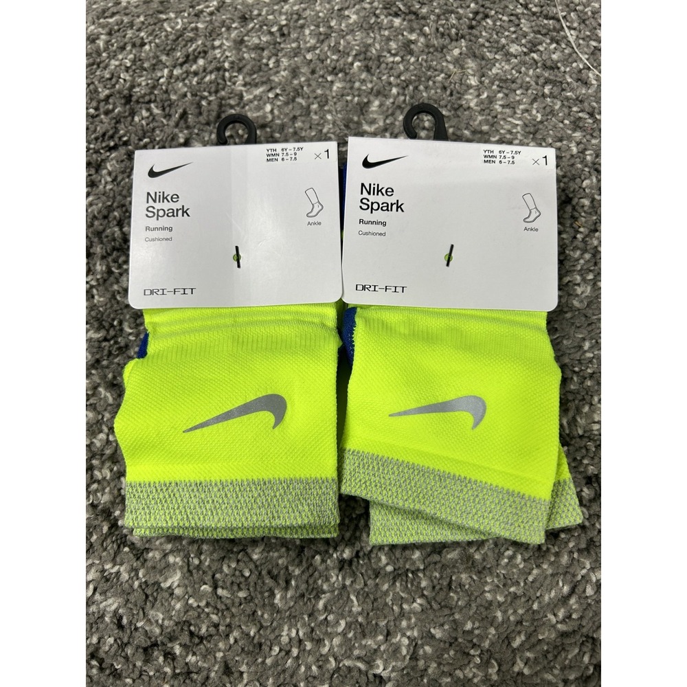 Nike Womens Size 7.5-9 Volt Green Blue Ankle Cushioned Socks 2 Pair